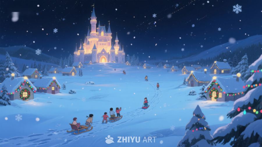 冬夜雪景中的童话城堡 116