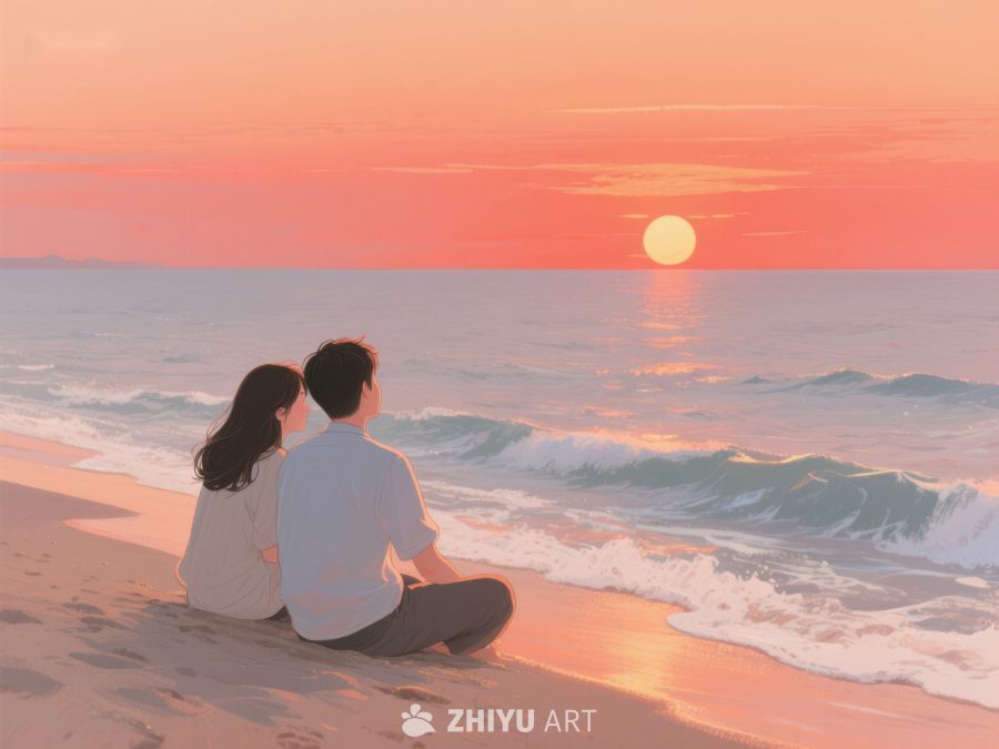 海边日落，情侣相依 242