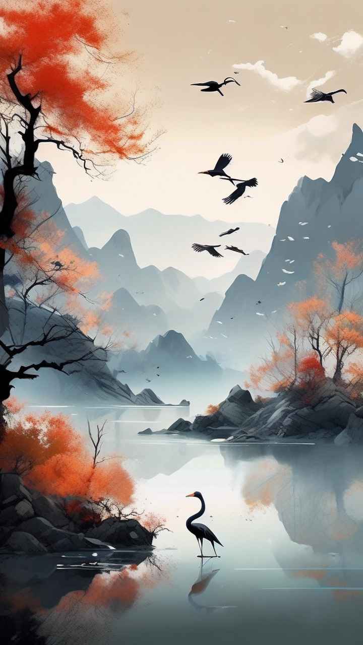 国风鹤山水风景插画 27