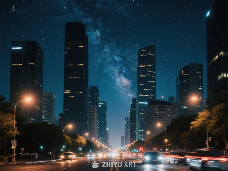 夜幕下的城市与银河 484