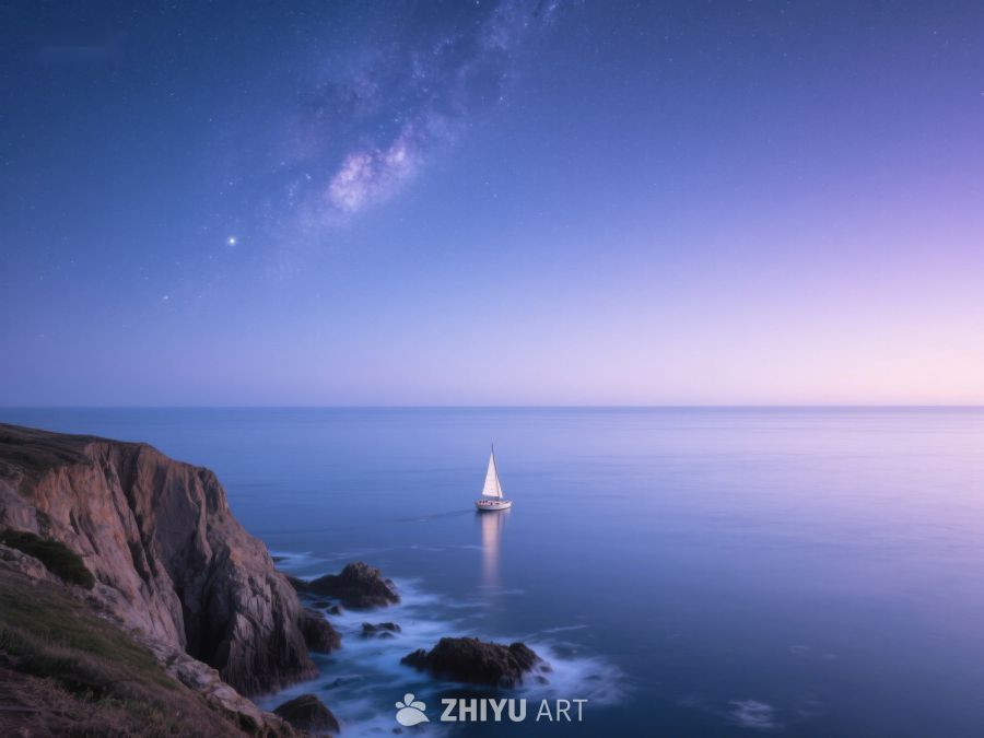 夜空下的孤帆与海岸 282