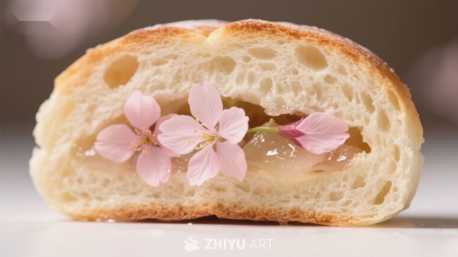 樱花夹心面包，清新甜美
