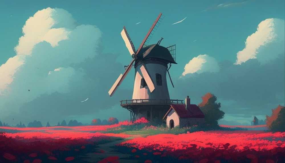 风车插画夏季美景