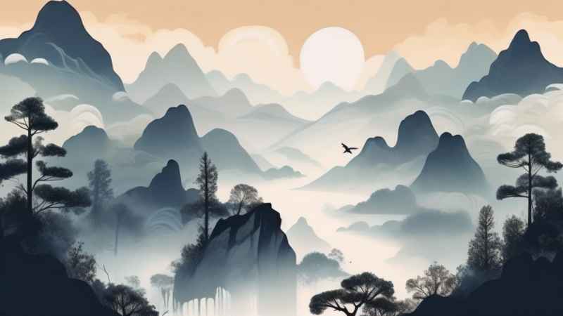 国风水彩画山水风景插画 80