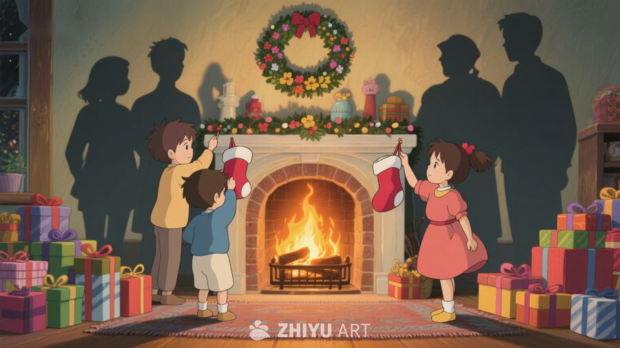 温馨圣诞夜，孩子挂袜等礼物 269