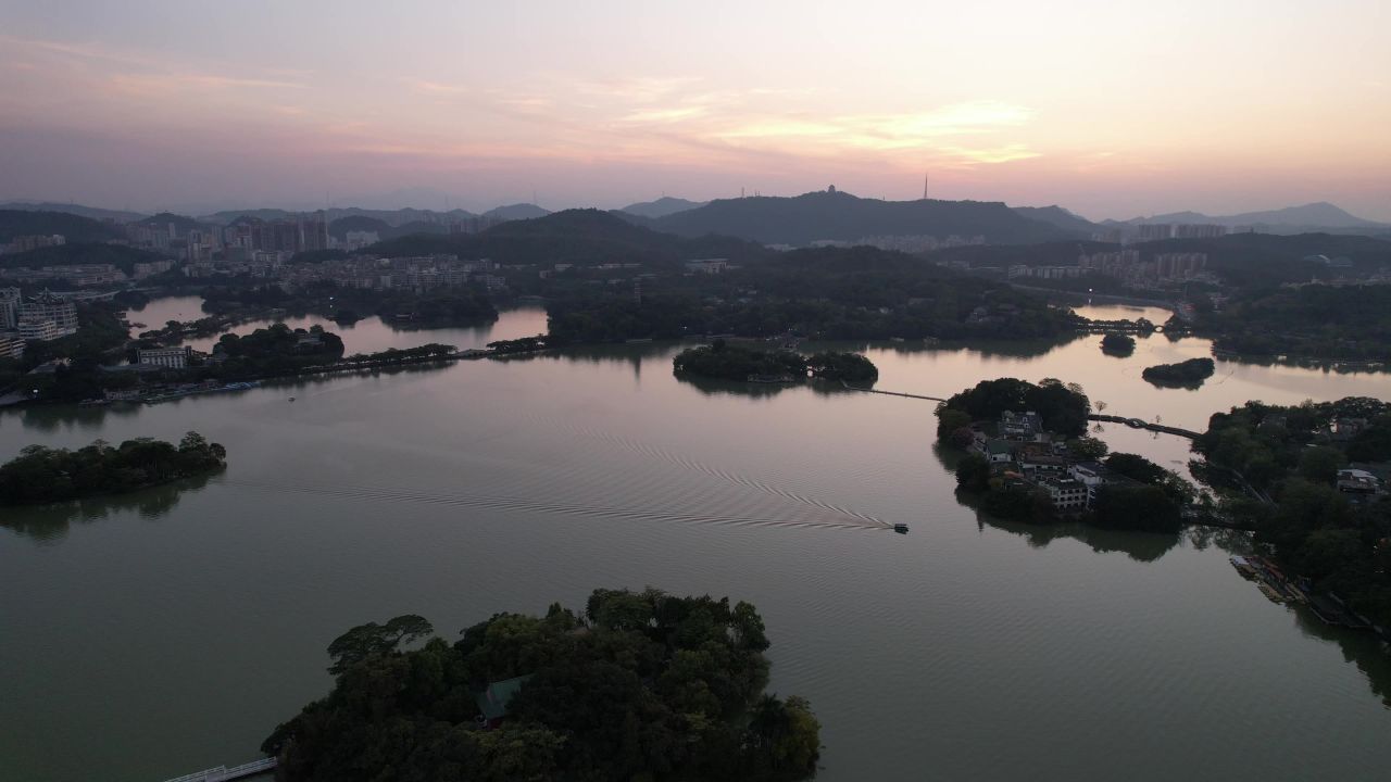 广东惠州西湖5A景区日落晚霞夕阳航拍 