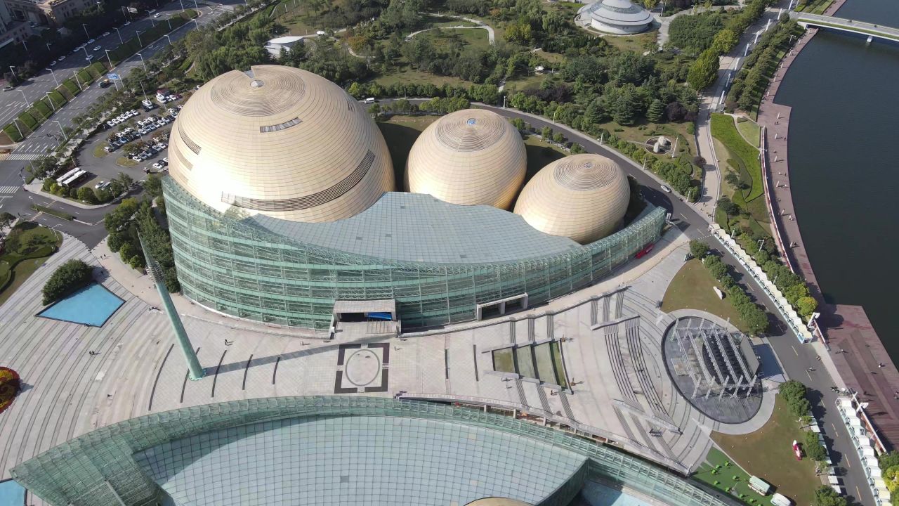 河南郑州文化艺术中心建筑航拍  