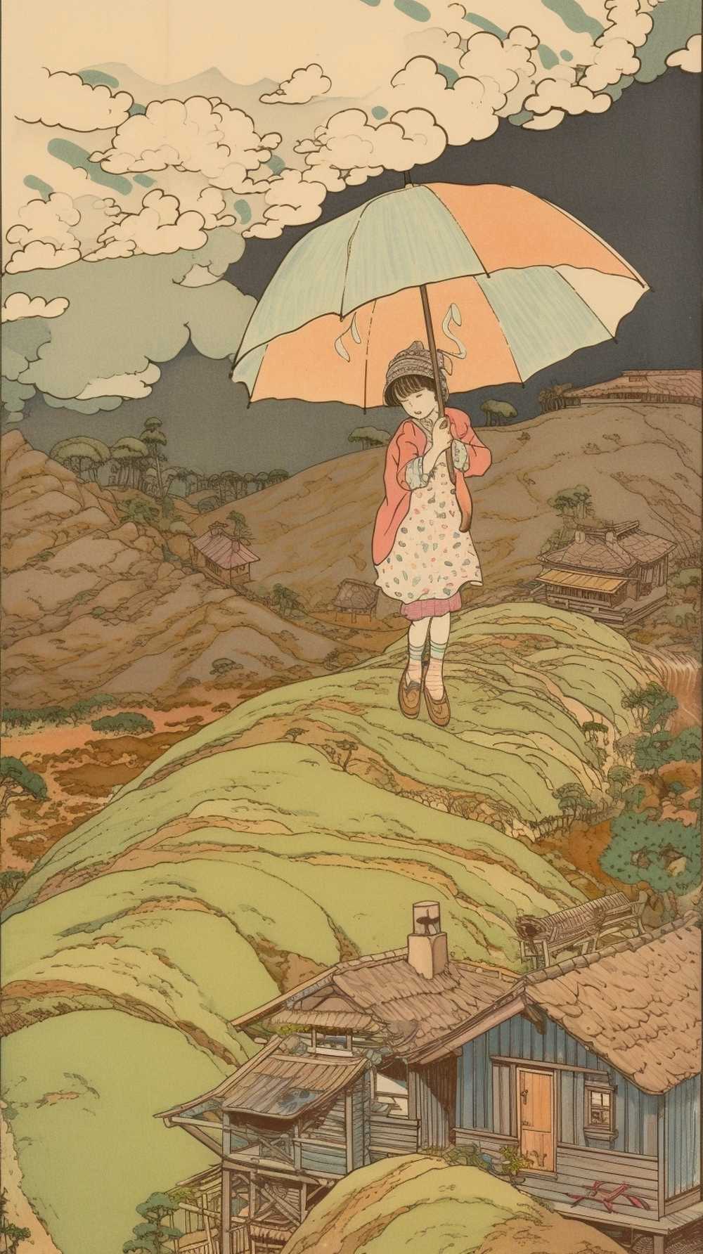 拿着伞的动画片女孩