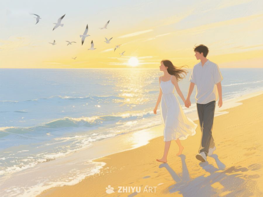海边漫步的情侣 245