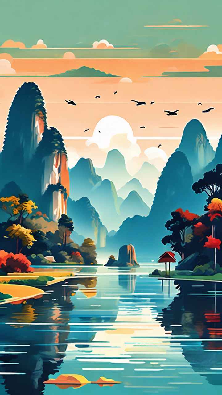 插画风格 桂林山水 29