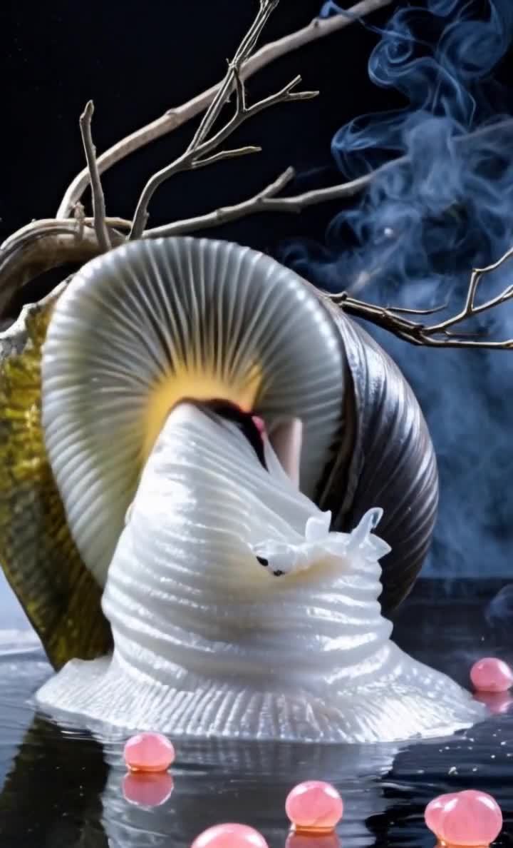 一只巨大的鼻涕虫造型的物体，头部有明显的触角和眼睛