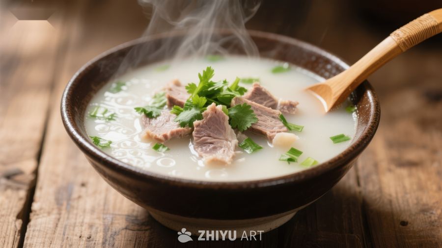 热腾腾的肉片粥