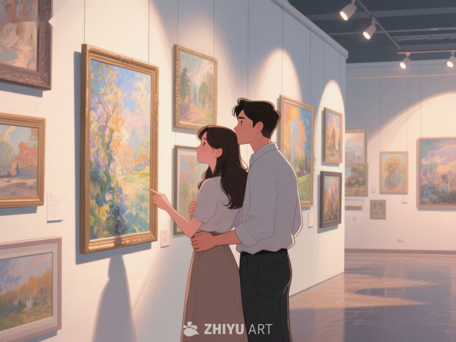 画廊中欣赏艺术的年轻情侣 384