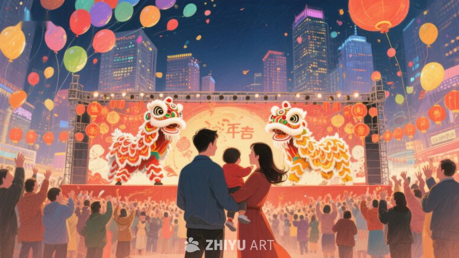 夜幕下的舞狮表演 147