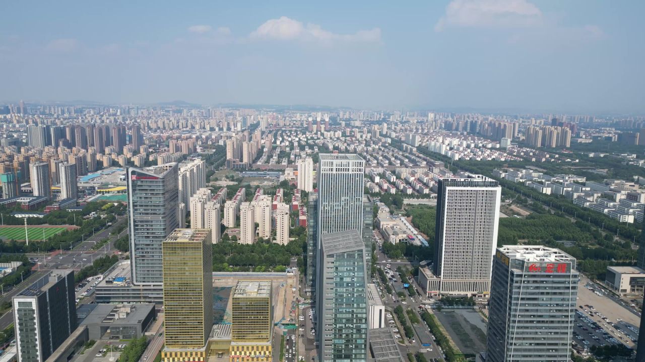 航拍淄博市张店区淄博金融中心