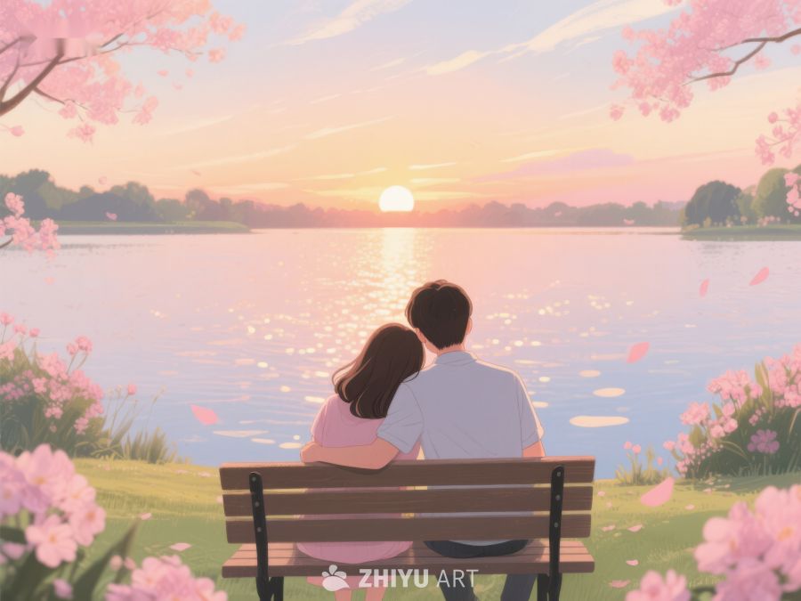 湖畔樱花下的情侣 288