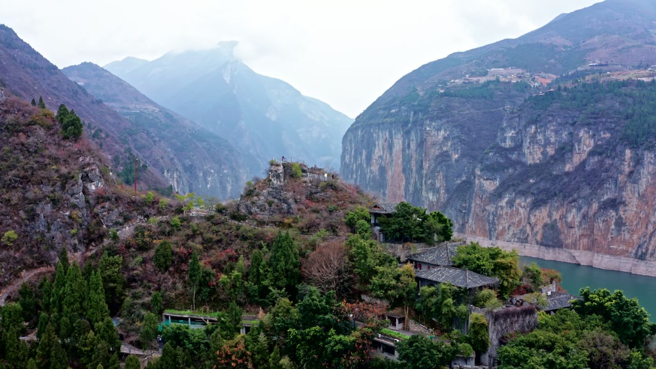 重庆市奉节县瞿塘峡夔门白帝城实拍航拍视频