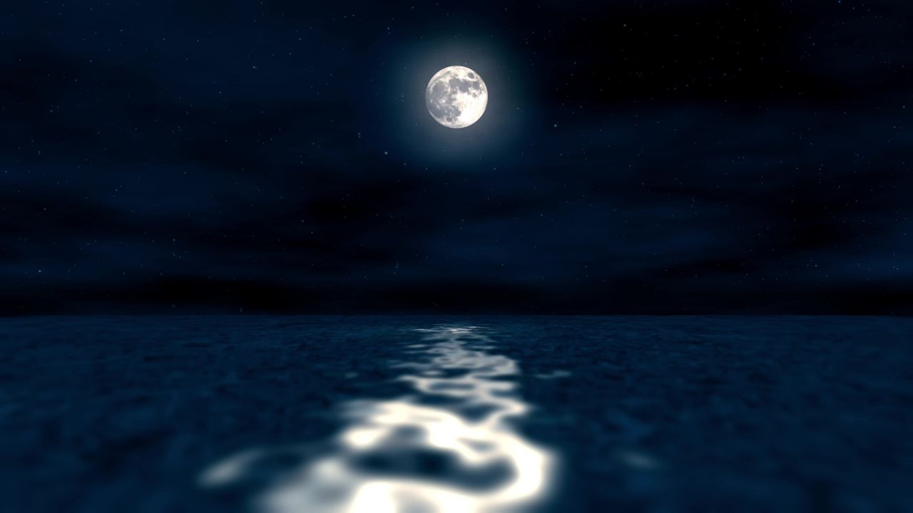唯美大海上升月亮白月光蓝色夜空圆月明月大屏幕舞台LED视频  34