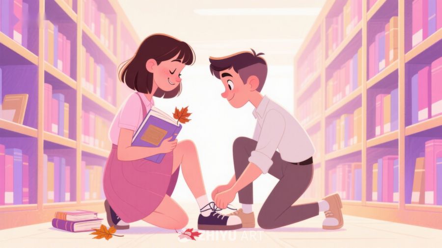 图书馆中温馨互动的两人 350