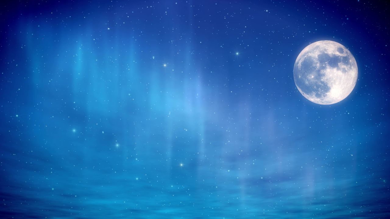 唯美大海上升月亮白月光蓝色夜空圆月明月大屏幕舞台LED视频  89