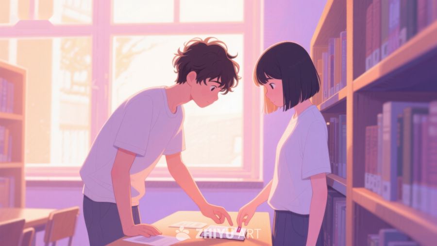 图书馆内两人共同阅读 297