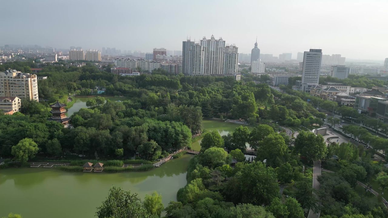 航拍淄博市人民公园 