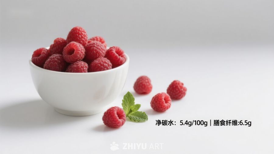 新鲜覆盆子与营养信息展示