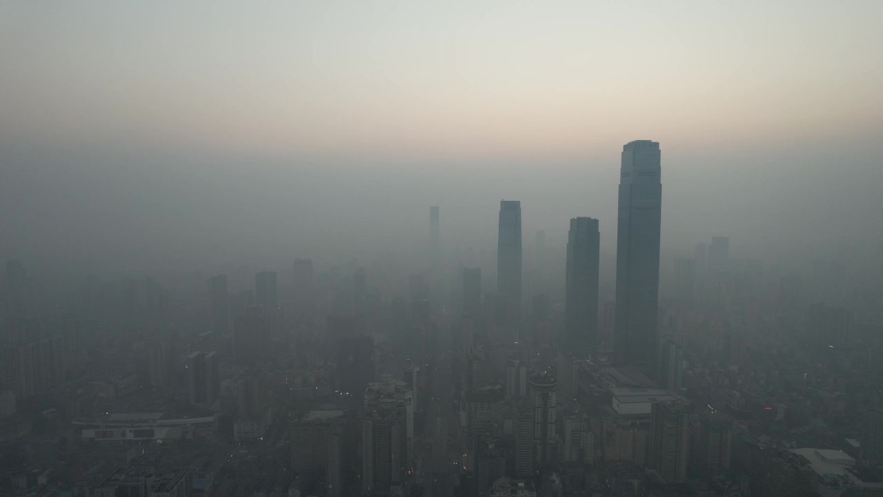 湖南长沙清晨日出迷雾航拍