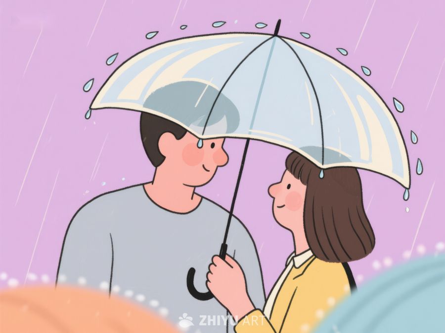 雨中共享透明伞的两人 1153