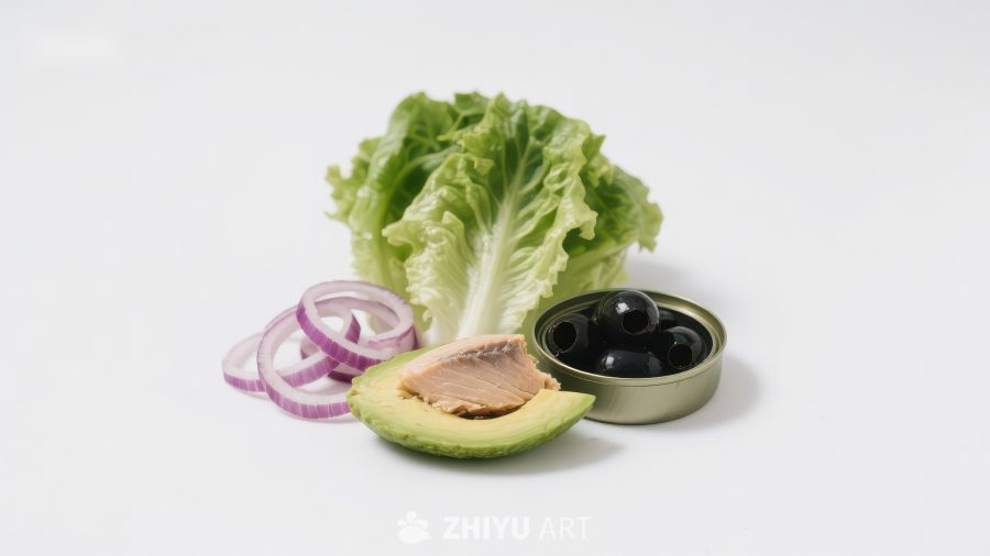 新鲜蔬菜与罐装食品组合