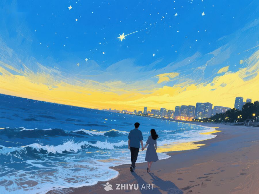 海边漫步的浪漫夜晚 224