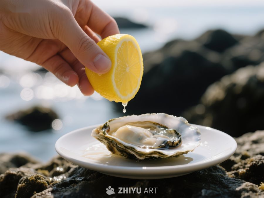 柠檬挤汁淋在牡蛎上 749