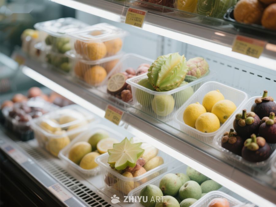 超市冷藏柜中的新鲜水果展示 71
