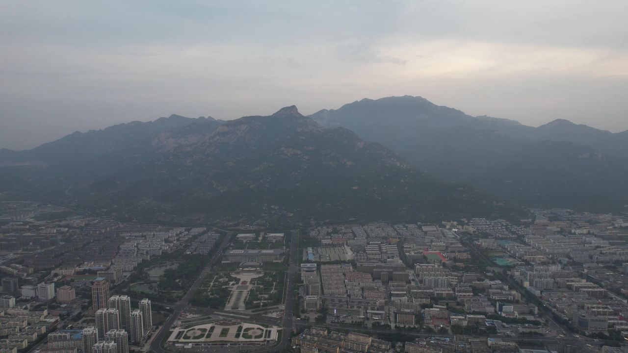 山东泰安城市风光航拍 
