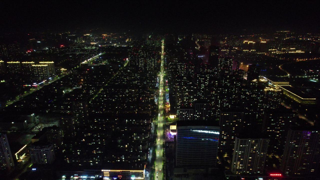 山东日照城市夜景灯光航拍 