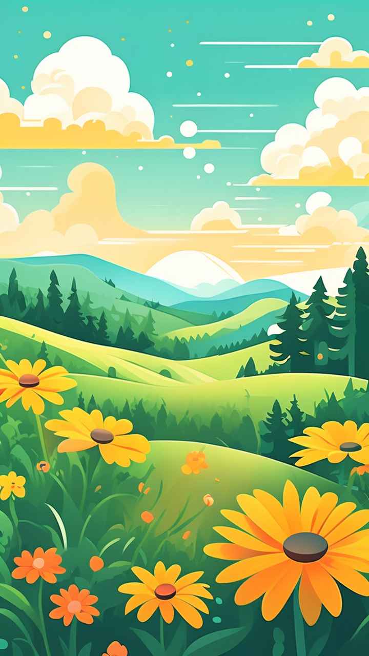 一幅乡村鲜花插画形式柔和圆润背景明亮 18