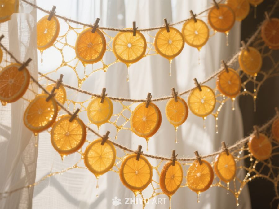 橙片串灯装饰，温馨室内氛围 97