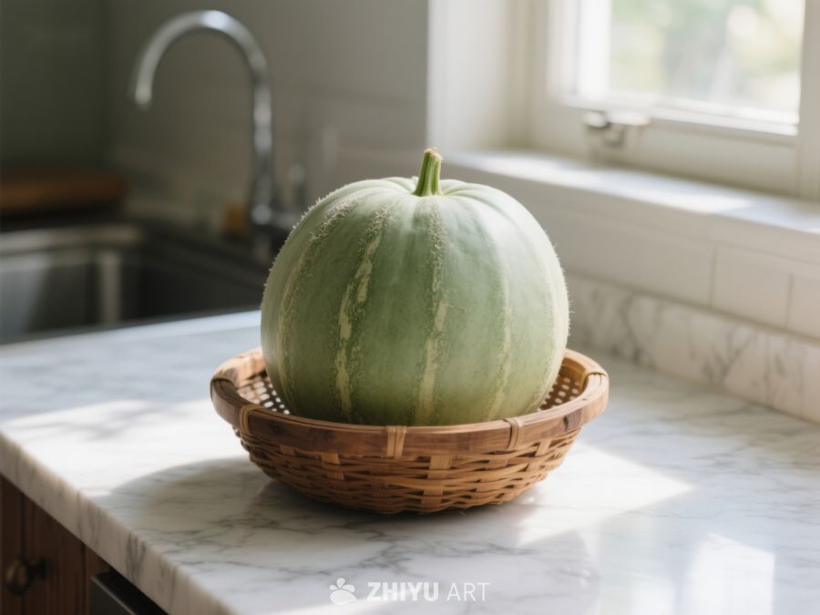 厨房台面上的绿色南瓜 85