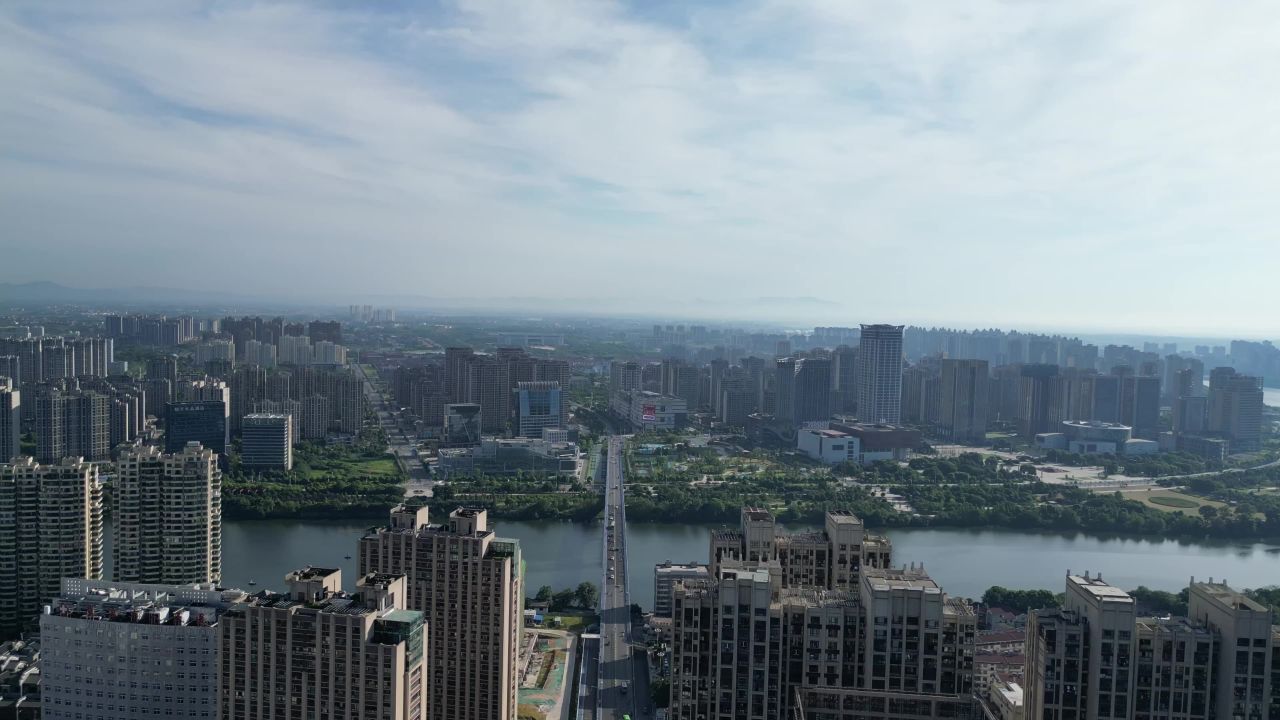  航拍江西鹰潭大桥信江