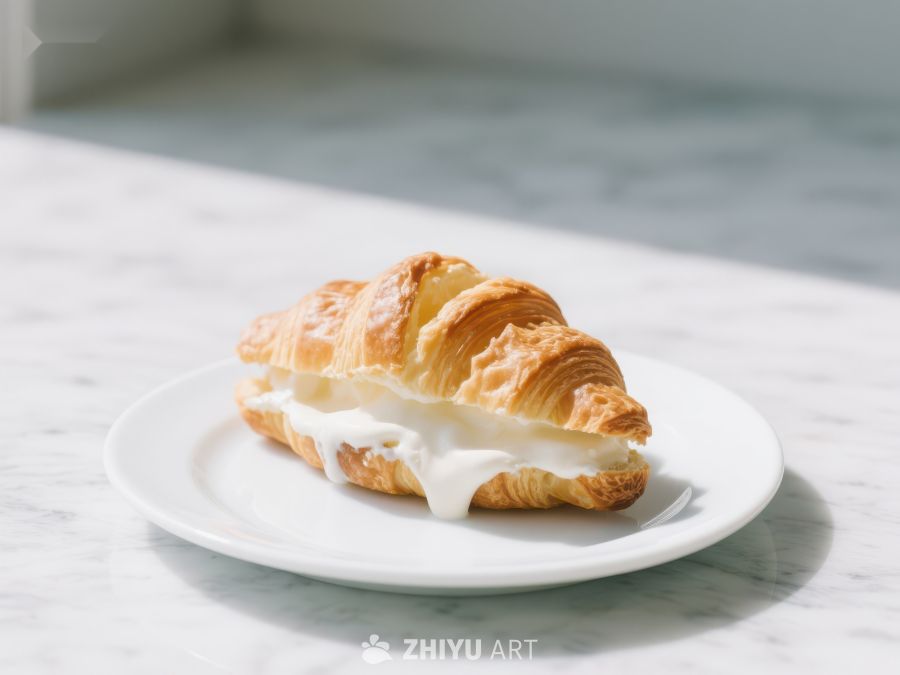 奶油填充的金黄羊角面包