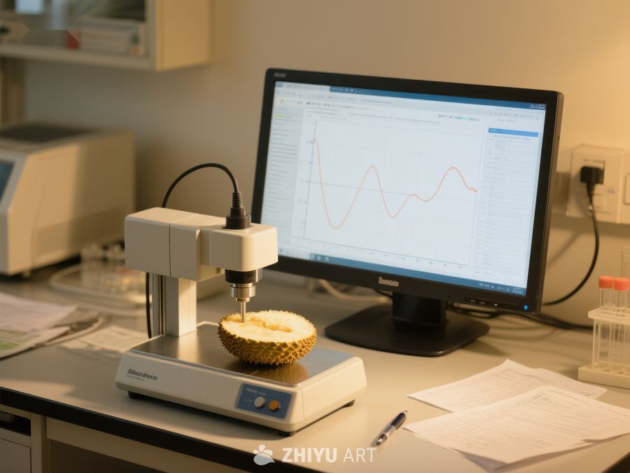 实验室中对榴莲进行质地分析 499