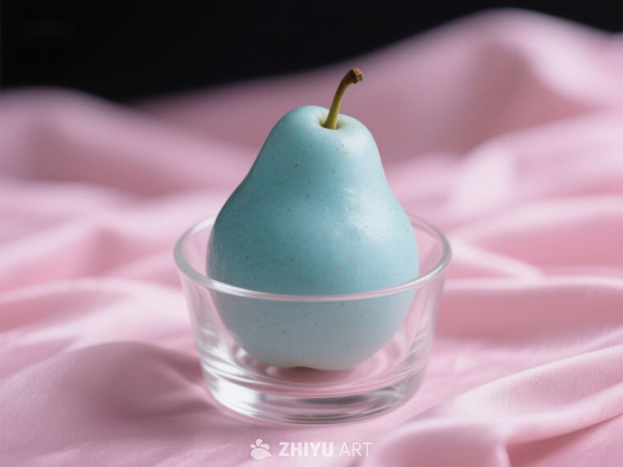 蓝色梨置于玻璃碗中 192