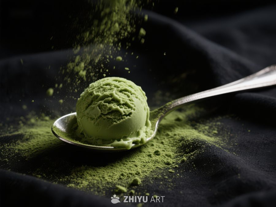 抹茶冰淇淋与粉末的完美结合