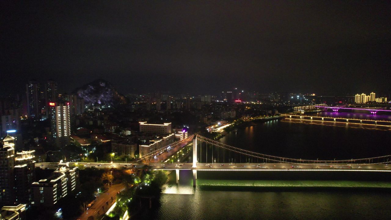 广西柳州柳江桥梁交通夜景灯光
