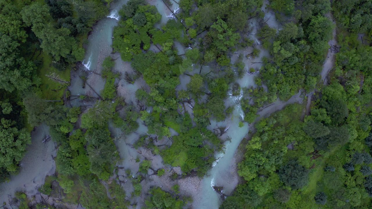 航拍川西莲花湖月亮湾湿地风景