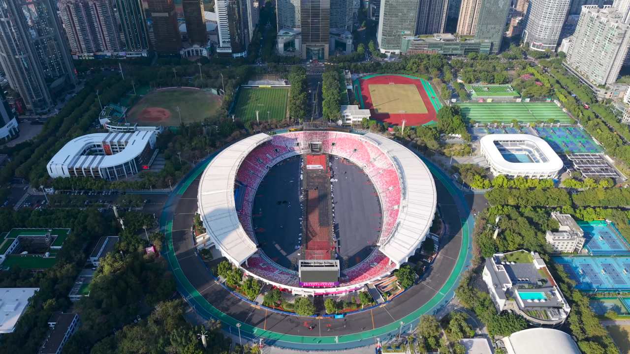 广州体育中心航拍视频4K