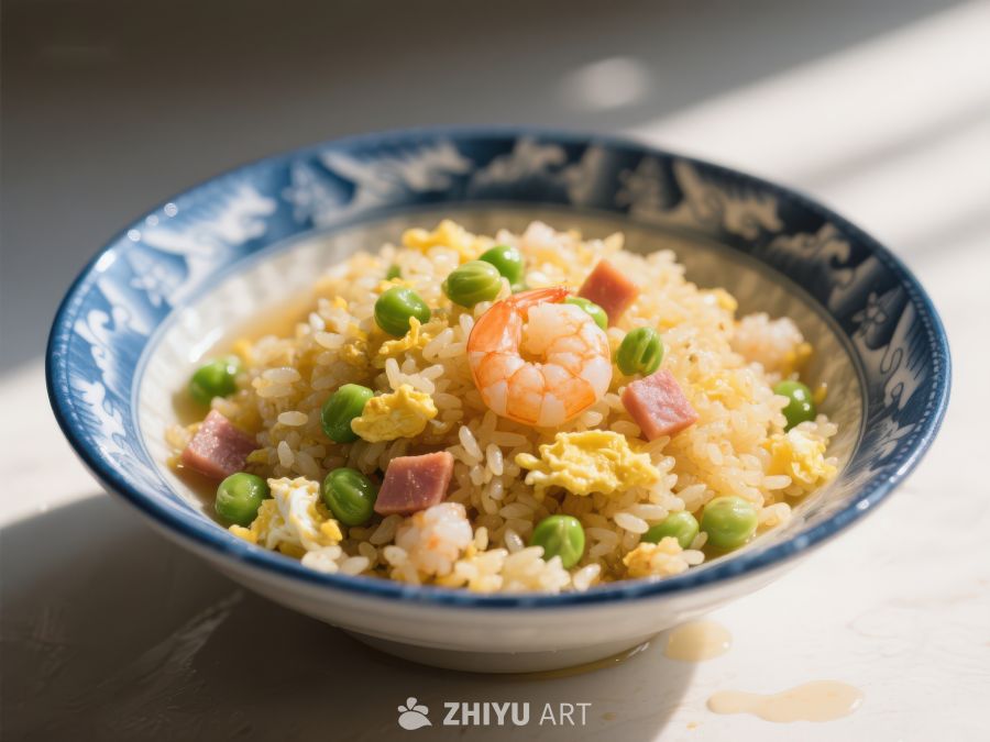 美味虾仁炒饭，色彩丰富 688