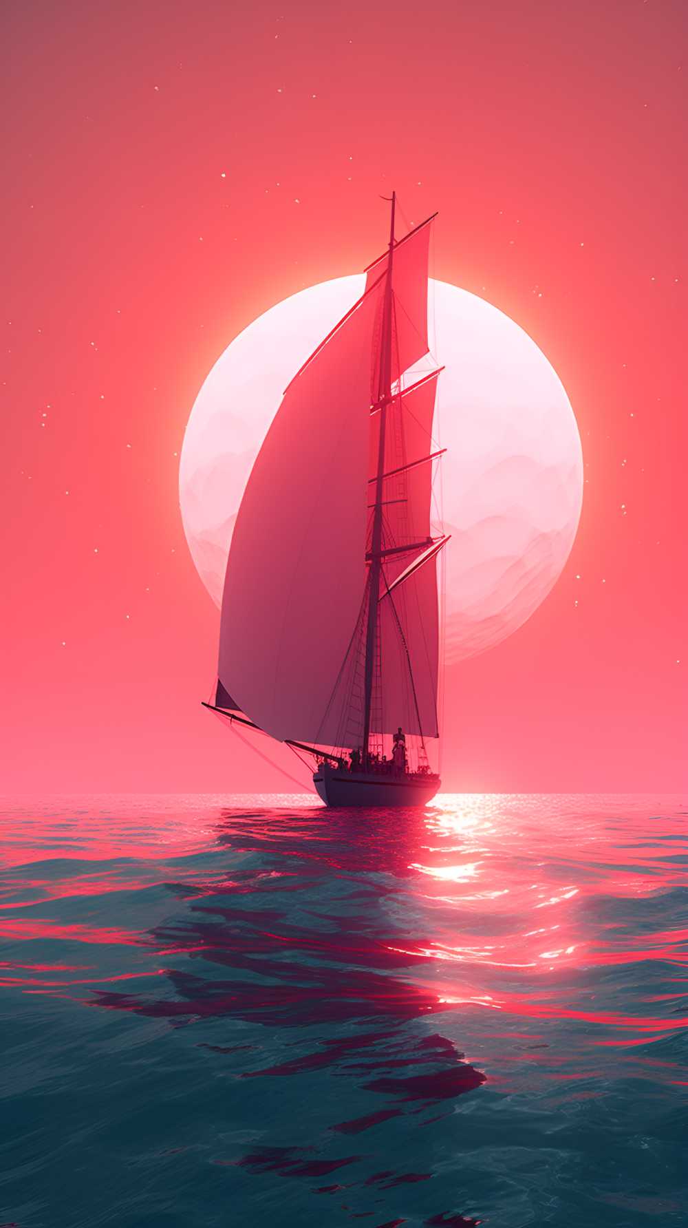 帆船桃红色背景1
