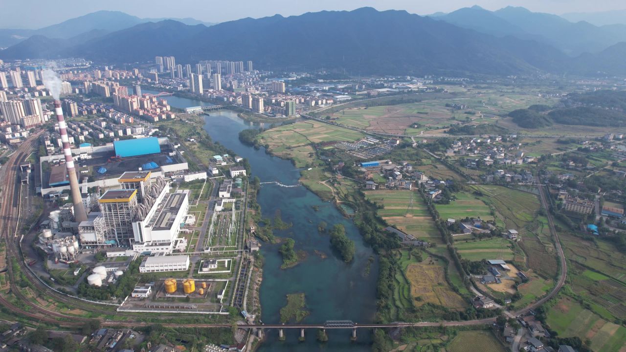 湖南资兴城市风光航拍  
