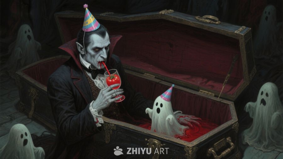 吸血鬼在棺材中庆祝生日